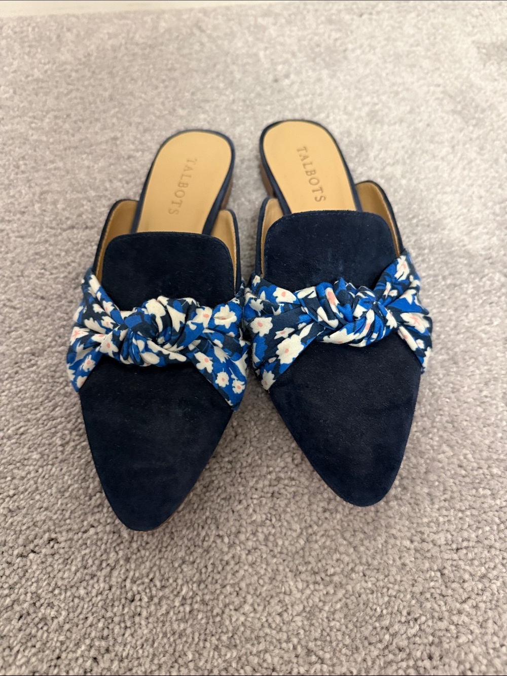 Talbots Women's Navy Suede Pointed Mule with Floral Knot